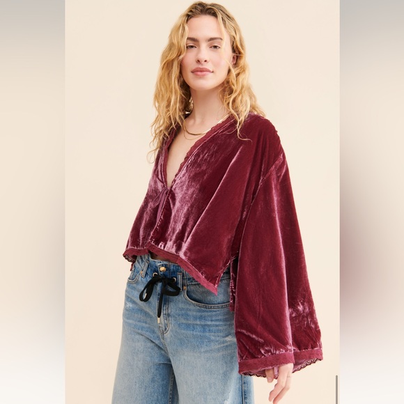 Free People Velvet Bed Jacket in Pink - Picture 2 of 4